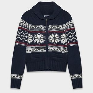 Aritzia Navy and White Snowflake Cardigan